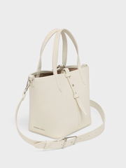 Beryl Recycled Leather Double-Handle Belted Bucket Bag