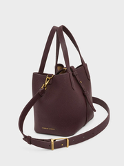 Beryl Recycled Leather Double-Handle Belted Bucket Bag