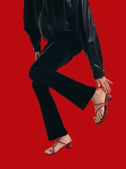 Metallic-Accent Strappy Toe-Ring Heeled Sandals