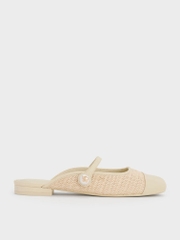 Aeryn Raffia Pearl-Embellished Slip-On Mary Janes