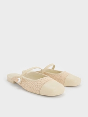 Aeryn Raffia Pearl-Embellished Slip-On Mary Janes