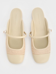 Aeryn Raffia Pearl-Embellished Slip-On Mary Janes