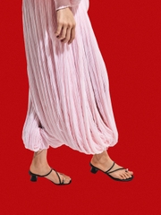 Metallic-Accent Strappy Toe-Ring Heeled Sandals