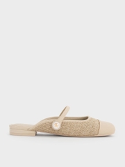 Aeryn Raffia Pearl-Embellished Slip-On Mary Janes