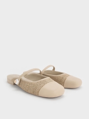 Aeryn Raffia Pearl-Embellished Slip-On Mary Janes