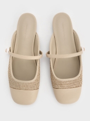 Aeryn Raffia Pearl-Embellished Slip-On Mary Janes