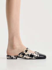 Tweed Pearl Buckle Mary Jane Mules