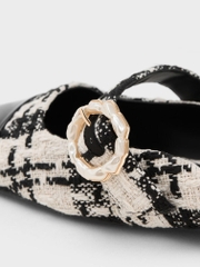 Tweed Pearl Buckle Mary Jane Mules