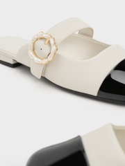 Tweed Pearl Buckle Mary Jane Mules