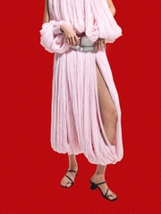 Metallic-Accent Strappy Toe-Ring Heeled Sandals