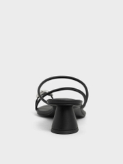 Metallic-Accent Strappy Toe-Ring Heeled Sandals