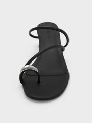 Metallic-Accent Strappy Toe-Ring Heeled Sandals