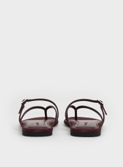 Metallic Crystal-Buckle Strappy Thong Sandals