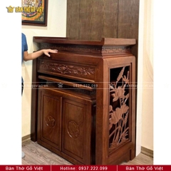 Bàn Thờ Chung Cư Gỗ Hương Đục Hoa Sen 89x61x127 GV-TD025