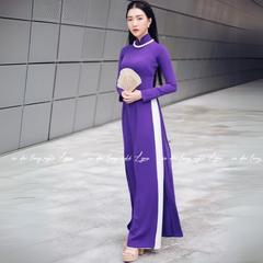 Áo Dài Màu Tím Huế Truyền Thống 4 Tà Chiffon Tay Dài Ôm Eo, Tôn Vóc Dáng Thanh Lịch Cuốn Hút