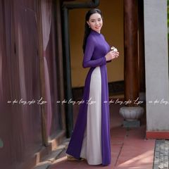 Áo Dài Màu Tím Huế Truyền Thống 4 Tà Chiffon Tay Dài Ôm Eo, Tôn Vóc Dáng Thanh Lịch Cuốn Hút