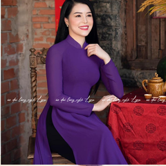 Áo Dài Màu Tím Huế Truyền Thống 4 Tà Chiffon Tay Dài Ôm Eo, Tôn Vóc Dáng Thanh Lịch Cuốn Hút