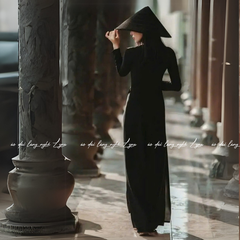 Áo Dài Màu Đen Tuyền Truyền Thống 4 Tà Chiffon Tay Dài Ôm Eo, Tôn Vóc Dáng Thanh Lịch Cuốn Hút