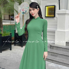 Áo Dài Màu Xanh Lá Truyền Thống 4 Tà Chiffon Tay Dài Ôm Eo, Tôn Vóc Dáng Thanh Lịch Cuốn Hút