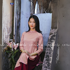 Áo Dài Xưa Màu Hồng Phấn, Áo Dài Dáng Suông Vải Lụa Mềm Mịn Cổ 2,5 Phân Tay Lỡ Phong Cách Cổ Điển Và Hiện Đại | Áo dài Lyna