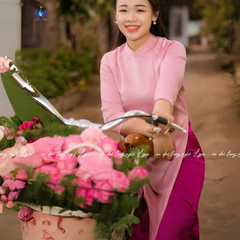 Áo Dài Xưa Màu Hồng Phấn, Áo Dài Dáng Suông Vải Lụa Mềm Mịn Cổ 2,5 Phân Tay Lỡ Phong Cách Cổ Điển Và Hiện Đại | Áo dài Lyna