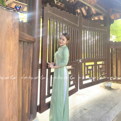 Áo Dài Xinh Màu Xanh Mint Tay Dài Truyền Thống Ôm Eo Tôn Dáng Lụa Mềm Sang Trọng
