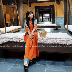 Áo Dài Xưa Màu Cam Cháy Dáng Suông Vải Lụa Mềm Mịn Cổ 2,5 Phân Tay Lỡ Phong Cách Cổ Điển Và Hiện Đại | Áo dài Lyna