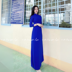 Áo Dài Màu Xanh Coban, Áo Dài Đoàn Truyền Thống 4 Tà Chiffon Tay Dài Ôm Eo, Tôn Vóc Dáng Thanh Lịch Cuốn Hút