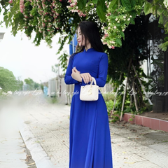 Áo Dài Màu Xanh Coban, Áo Dài Đoàn Truyền Thống 4 Tà Chiffon Tay Dài Ôm Eo, Tôn Vóc Dáng Thanh Lịch Cuốn Hút