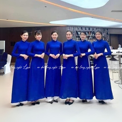 Áo Dài Màu Xanh Coban, Áo Dài Đoàn Truyền Thống 4 Tà Chiffon Tay Dài Ôm Eo, Tôn Vóc Dáng Thanh Lịch Cuốn Hút