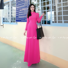 Áo Dài Màu Hồng Sen Truyền Thống 4 Tà Chiffon Tay Dài Ôm Eo, Tôn Vóc Dáng Thanh Lịch Cuốn Hút