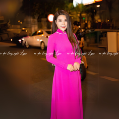 Áo Dài Màu Hồng Sen Truyền Thống 4 Tà Chiffon Tay Dài Ôm Eo, Tôn Vóc Dáng Thanh Lịch Cuốn Hút
