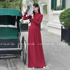 Áo Dài Màu Đỏ Đô Truyền Thống 4 Tà Chiffon Tay Dài Ôm Eo, Tôn Vóc Dáng Thanh Lịch Cuốn Hút