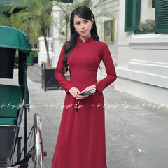 Áo Dài Màu Đỏ Đô Truyền Thống 4 Tà Chiffon Tay Dài Ôm Eo, Tôn Vóc Dáng Thanh Lịch Cuốn Hút