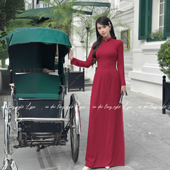 Áo Dài Màu Đỏ Đô Truyền Thống 4 Tà Chiffon Tay Dài Ôm Eo, Tôn Vóc Dáng Thanh Lịch Cuốn Hút
