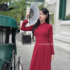 Áo Dài Màu Đỏ Đô Truyền Thống 4 Tà Chiffon Tay Dài Ôm Eo, Tôn Vóc Dáng Thanh Lịch Cuốn Hút
