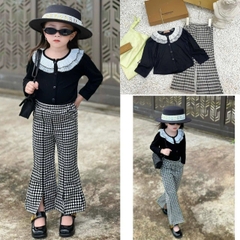 Bộ áo trắng đen quần caro TM TỒN