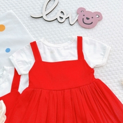 Váy đỏ trắng Minky TỒN