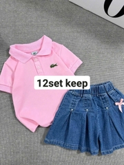 Lacoste áo hồng váy jeans