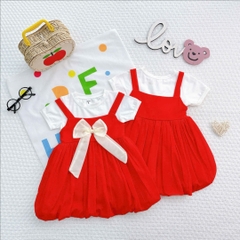 Váy đỏ trắng Minky TỒN