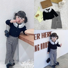 Bộ áo trắng đen quần caro TM TỒN