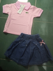 Lacoste áo hồng váy jeans