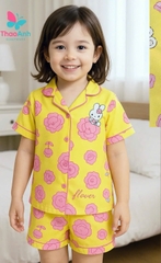Bộ pijama bé gái vải lụa 3D mềm mại họa tiết thỏ bông cực dễ thương | Đồ ngủ trẻ em cao cấp, thoáng mát