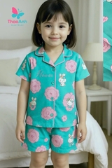Bộ pijama bé gái vải lụa 3D mềm mại họa tiết thỏ bông cực dễ thương | Đồ ngủ trẻ em cao cấp, thoáng mát