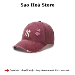Mũ MLB Jeans Logo Thêu - Đỏ Tím