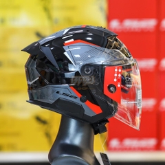 Mũ 3/4 2 Kính LS2 OF618 Verso II Đen Xám Đỏ Bóng Asian Fit