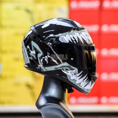 Combo Mũ Fullface HJC C10 Đen Bóng Tem Decal Venom Xám - Chuẩn ECE 2206