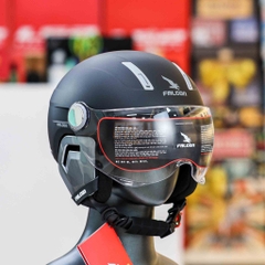 Mũ 3/4 Falcon F17 Đen Nhám Có Ốp Tai Tháo Rời - Tặng Kèm Kính đổi Màu Fullface