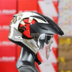 Mũ 3/4 2 Kính Zeus 613B Trắng Đỏ Samurai Kèm Mái Che