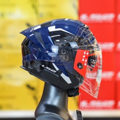 Mũ 3/4 2 Kính LS2 OF618 Verso II Xanh Đen Bóng Asian Fit